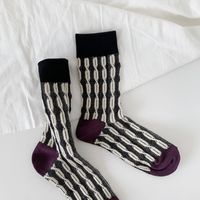 Frau Klassischer Stil Strassenmode Farbblock Baumwolle Crew Socken Ein Paar main image 4