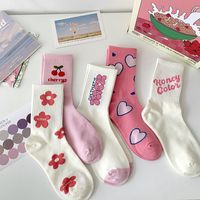 Women's Casual Japanese Style Sweet Letter Fruit Flower Cotton Crew Socks A Pair main image 1