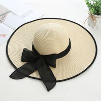 Women's Sweet Pastoral Solid Color Bowknot Big Eaves Straw Hat sku image 1
