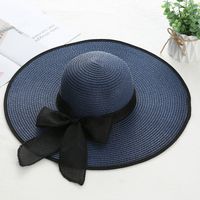 Women's Sweet Pastoral Solid Color Bowknot Big Eaves Straw Hat sku image 4