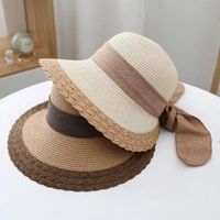 Women's Retro Vacation Sweet Color Block Bowknot Wide Eaves Straw Hat main image 4