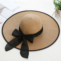 Women's Sweet Pastoral Solid Color Bowknot Big Eaves Straw Hat sku image 3