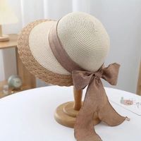 Women's Retro Vacation Sweet Color Block Bowknot Wide Eaves Straw Hat sku image 1