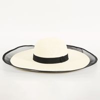 Women's Cartoon Style Cute Simple Style Solid Color Straps Big Eaves Straw Hat sku image 1