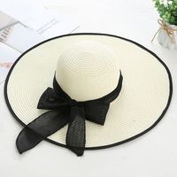 Women's Sweet Pastoral Solid Color Bowknot Big Eaves Straw Hat sku image 2