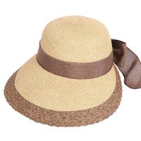 Women's Retro Vacation Sweet Color Block Bowknot Wide Eaves Straw Hat main image 3