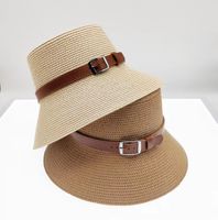 Women's Pastoral Simple Style Solid Color Belt Buckle Wide Eaves Straw Hat sku image 3