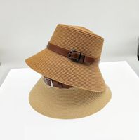Women's Pastoral Simple Style Solid Color Belt Buckle Wide Eaves Straw Hat sku image 1