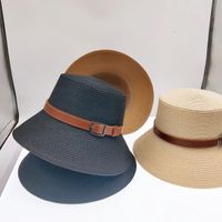 Women's Pastoral Simple Style Solid Color Belt Buckle Wide Eaves Straw Hat sku image 2