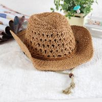 Children Unisex Adults Vacation Solid Color Crimping Straw Hat sku image 2