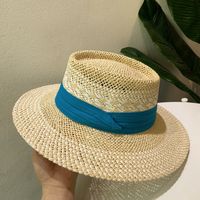 Unisex Retro Simple Style British Style Color Block Wide Eaves Straw Hat sku image 7