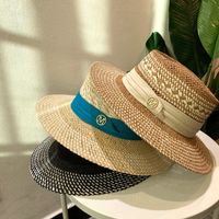 Unisex Retro Simple Style British Style Color Block Wide Eaves Straw Hat main image 6