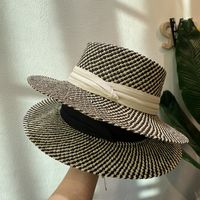 Women's Retro French Style Color Block Straps Wide Eaves Straw Hat main image 3