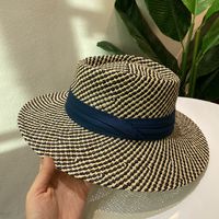 Women's Retro French Style Color Block Straps Wide Eaves Straw Hat sku image 2