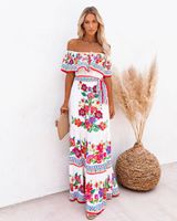 Women's Swing Dress Vintage Style Off Shoulder Printing Short Sleeve Flower Maxi Long Dress Daily Party main image 5
