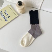 Women's Casual Color Block Cotton Crew Socks A Pair sku image 1