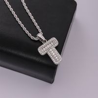 Classic Style Letter Stainless Steel Copper Plating Inlay Zircon Silver Plated Pendant Necklace sku image 12