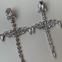 1 Pair Retro Exaggerated Cross Plating Inlay Alloy Rhinestones Silver Plated Drop Earrings main image 4