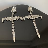 1 Pair Retro Exaggerated Cross Plating Inlay Alloy Rhinestones Silver Plated Drop Earrings main image 9