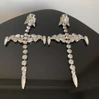 1 Pair Retro Exaggerated Cross Plating Inlay Alloy Rhinestones Silver Plated Drop Earrings main image 6