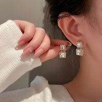 1 Pair Simple Style Solid Color Inlay Alloy Zircon Drop Earrings main image 7