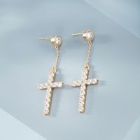 1 Pair Xuping Simple Style Classic Style Cross Plating Inlay Copper Alloy Artificial Diamond 14k Gold Plated Drop Earrings main image 4