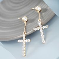 1 Pair Xuping Simple Style Classic Style Cross Plating Inlay Copper Alloy Artificial Diamond 14k Gold Plated Drop Earrings main image 6
