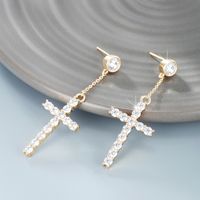 1 Pair Xuping Simple Style Classic Style Cross Plating Inlay Copper Alloy Artificial Diamond 14k Gold Plated Drop Earrings main image 5