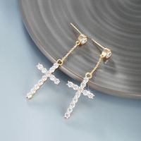 1 Pair Xuping Simple Style Classic Style Cross Plating Inlay Copper Alloy Artificial Diamond 14k Gold Plated Drop Earrings main image 3