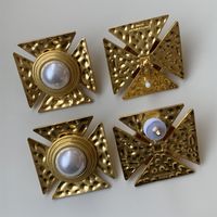 1 Pair Exaggerated Cross Plating Inlay Alloy Artificial Pearls Gold Plated Ear Studs main image 8