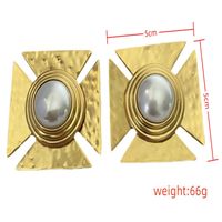 1 Pair Exaggerated Cross Plating Inlay Alloy Artificial Pearls Gold Plated Ear Studs main image 2