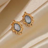 1 Pair Retro Solid Color Plating Inlay Copper Shell 18k Gold Plated Ear Studs main image 3