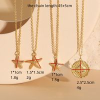 Beach Starfish Shell Copper Inlay Zircon 14k Gold Plated Pendant Necklace main image 3