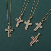 Simple Style Cross Copper Inlay Zircon Pendant Necklace main image 1