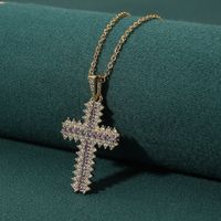 Simple Style Cross Copper Inlay Zircon Pendant Necklace main image 3