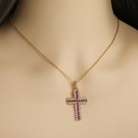 Simple Style Cross Copper Inlay Zircon Pendant Necklace main image 5