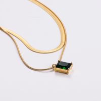 304 Stainless Steel Simple Style Plating Inlay Rectangle Zircon Pendant Necklace main image 5