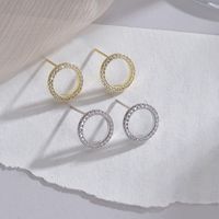 1 Pair Simple Style Circle Round Inlay Copper Alloy Zircon 18k Gold Plated White Gold Plated Ear Studs main image 4