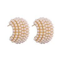1 Pair Casual Elegant Vintage Style C Shape Plating Inlay Copper Artificial Pearls 18k Gold Plated Ear Studs main image 7