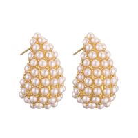 1 Pair Casual Elegant Vintage Style C Shape Plating Inlay Copper Artificial Pearls 18k Gold Plated Ear Studs main image 8