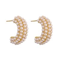 1 Pair Casual Elegant Vintage Style C Shape Plating Inlay Copper Artificial Pearls 18k Gold Plated Ear Studs main image 6