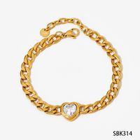 304 Stainless Steel 16K Gold Plated White Gold Plated Gold Plated Simple Style Inlay Heart Shape Zircon Bracelets Earrings Necklace sku image 4