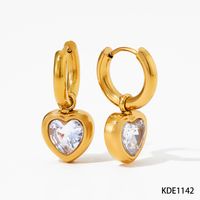 304 Stainless Steel 16K Gold Plated White Gold Plated Gold Plated Simple Style Inlay Heart Shape Zircon Bracelets Earrings Necklace sku image 1