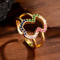 Shiny Color Block Copper Inlay Zircon 18k Gold Plated Rings main image 1
