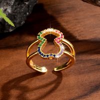 Shiny Color Block Copper Inlay Zircon 18k Gold Plated Rings main image 4