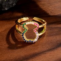 Shiny Color Block Copper Inlay Zircon 18k Gold Plated Rings sku image 1
