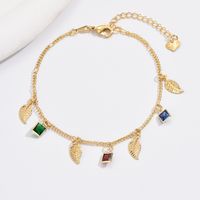 Simple Style Leaf Copper Inlay Zircon Women's Anklet main image 3