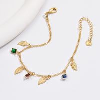 Simple Style Leaf Copper Inlay Zircon Women's Anklet main image 5