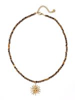 Simple Style Commute Color Block Stainless Steel Ore Tiger Eye Beaded Women's Adults Pendant Necklace sku image 1