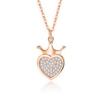 Lady Heart Shape Crown Sterling Silver Plating Inlay Zircon Pendant Necklace sku image 2